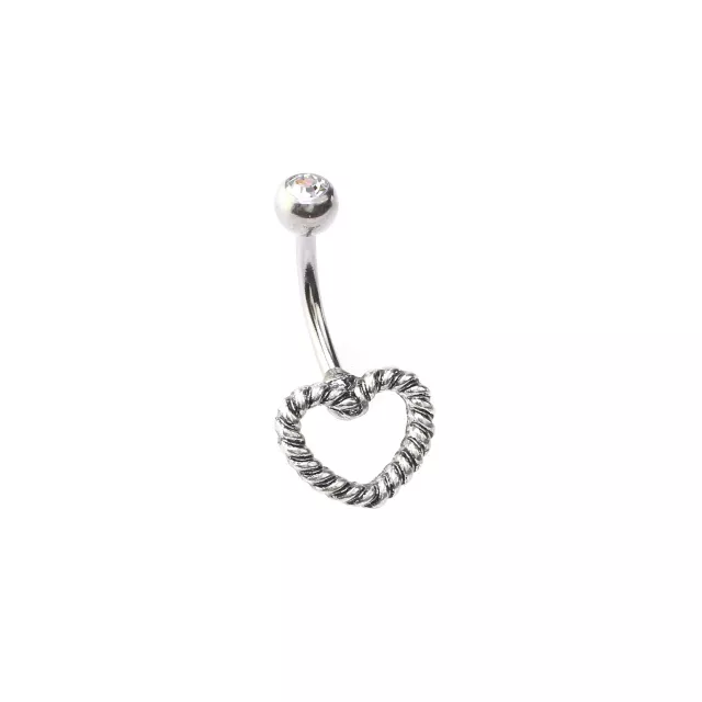 Silvertone Rope Heart Belly Ring - 14 Gauge at Spencer's