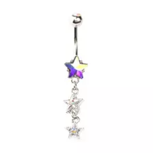 CZ Aurora Borealis Effect Triple Star Dangle Belly Ring - 14 Gauge at Spencer's
