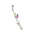 CZ Aurora Borealis Effect Triple Star Dangle Belly Ring - 14 Gauge at Spencer's