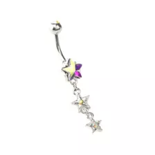 CZ Aurora Borealis Effect Triple Star Dangle Belly Ring - 14 Gauge at Spencer's