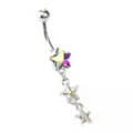 CZ Aurora Borealis Effect Triple Star Dangle Belly Ring - 14 Gauge at Spencer's