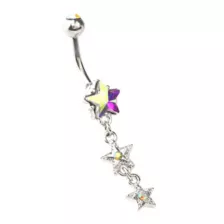 CZ Aurora Borealis Effect Triple Star Dangle Belly Ring - 14 Gauge at Spencer's