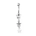 CZ Aurora Borealis Effect Triple Star Dangle Belly Ring - 14 Gauge at Spencer's