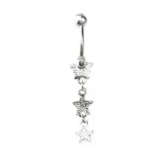 CZ Aurora Borealis Effect Triple Star Dangle Belly Ring - 14 Gauge at Spencer's