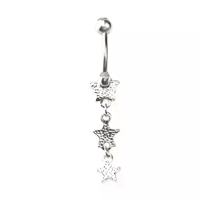 CZ Aurora Borealis Effect Triple Star Dangle Belly Ring - 14 Gauge at Spencer's