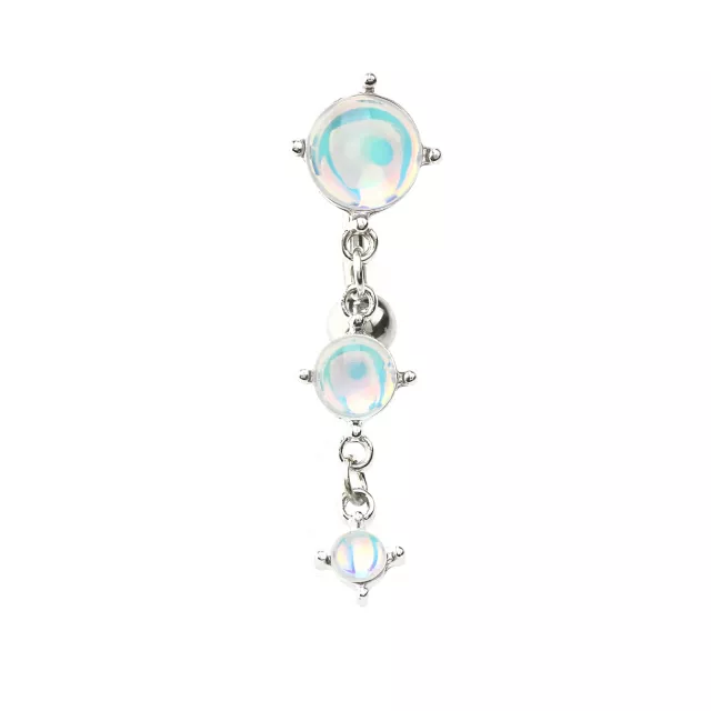 Moonstone-Effect Dangle Belly Ring - 14 Gauge at Spencer's