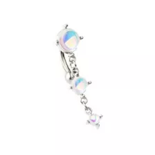 Moonstone-Effect Dangle Belly Ring - 14 Gauge at Spencer's