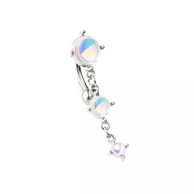 Moonstone-Effect Dangle Belly Ring - 14 Gauge at Spencer's
