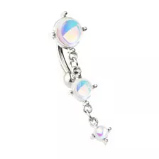 Moonstone-Effect Dangle Belly Ring - 14 Gauge at Spencer's