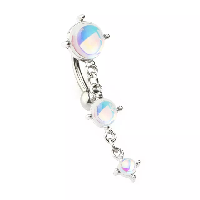 Moonstone-Effect Dangle Belly Ring - 14 Gauge at Spencer's