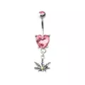 CZ Pink Heart Weed Leaf Dangle Belly Ring - 14 Gauge at Spencer's