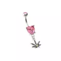 CZ Pink Heart Weed Leaf Dangle Belly Ring - 14 Gauge at Spencer's