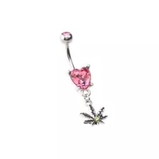 CZ Pink Heart Weed Leaf Dangle Belly Ring - 14 Gauge at Spencer's