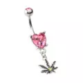 CZ Pink Heart Weed Leaf Dangle Belly Ring - 14 Gauge at Spencer's