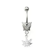 CZ Pink Heart Weed Leaf Dangle Belly Ring - 14 Gauge at Spencer's