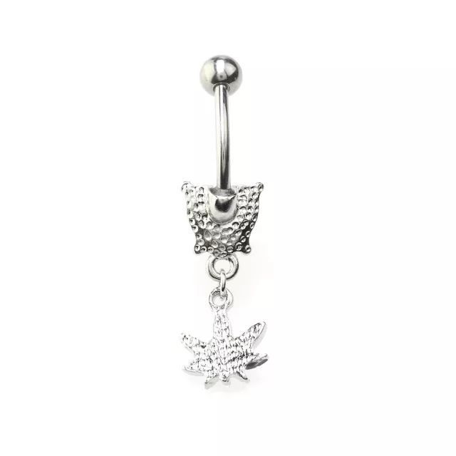 CZ Pink Heart Weed Leaf Dangle Belly Ring - 14 Gauge at Spencer's