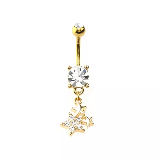 Goldtone Star Cluster Dangle Belly Ring - 14 Gauge