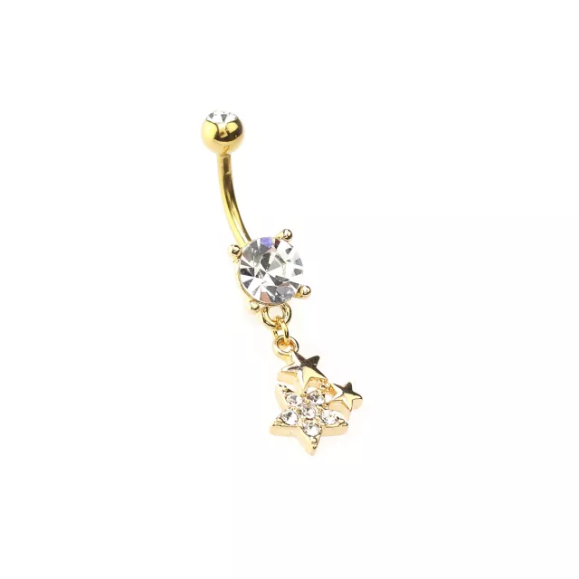 Goldtone Star Cluster Dangle Belly Ring - 14 Gauge
