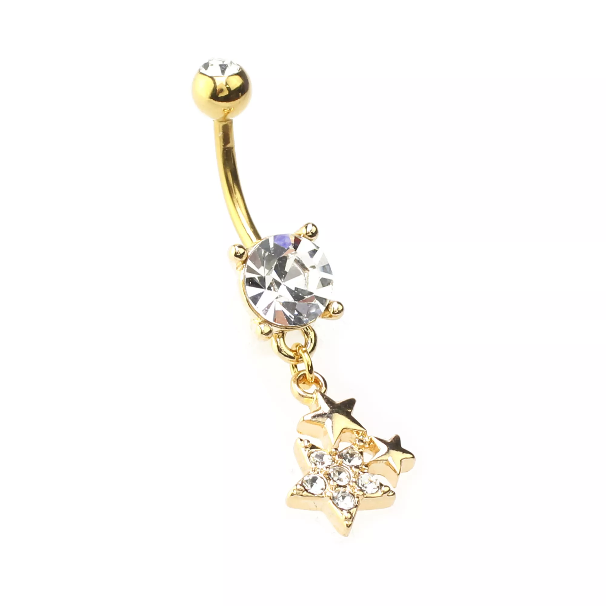 Goldtone Star Cluster Dangle Belly Ring - 14 Gauge at Spencer's
