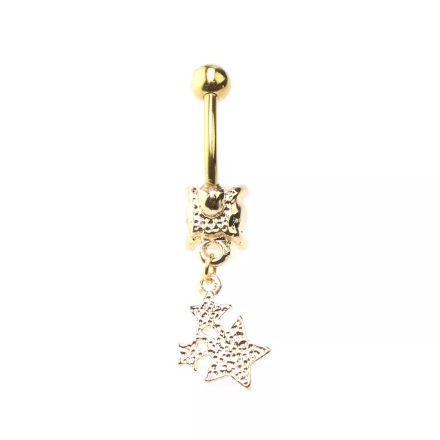 Goldtone Star Cluster Dangle Belly Ring - 14 Gauge at Spencer's