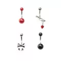 Multi-Pack Skull Bow and Dagger Belly Rings 4 Pack - 14 Gauge at Spencer's