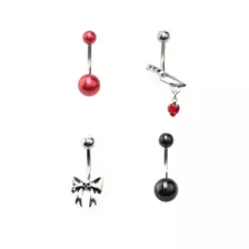 Multi-Pack Skull Bow and Dagger Belly Rings 4 Pack - 14 Gauge at Spencer's