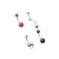 Multi-Pack Skull Bow and Dagger Belly Rings 4 Pack - 14 Gauge at Spencer's