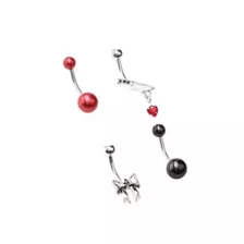 Multi-Pack Skull Bow and Dagger Belly Rings 4 Pack - 14 Gauge at Spencer's