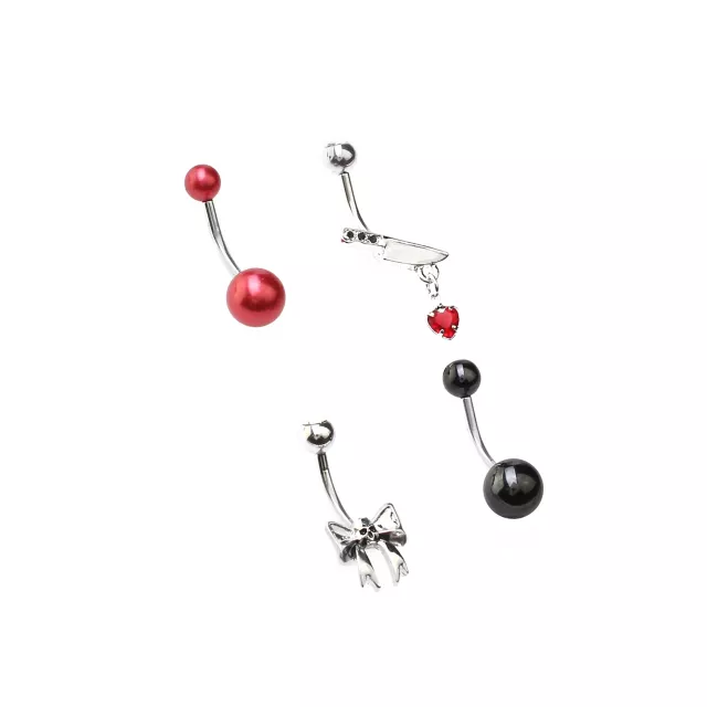 Multi-Pack Skull Bow and Dagger Belly Rings 4 Pack - 14 Gauge at Spencer's