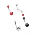 Multi-Pack Skull Bow and Dagger Belly Rings 4 Pack - 14 Gauge at Spencer's