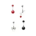 Multi-Pack Skull Bow and Dagger Belly Rings 4 Pack - 14 Gauge at Spencer's