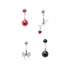 Multi-Pack Skull Bow and Dagger Belly Rings 4 Pack - 14 Gauge at Spencer's