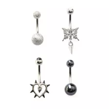 Multi-Pack Cyber Grunge Belly Rings 4 Pack - 14 Gauge at Spencer's
