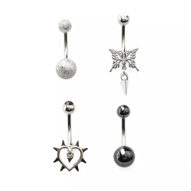 Multi-Pack Cyber Grunge Belly Rings 4 Pack - 14 Gauge at Spencer's