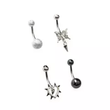 Multi-Pack Cyber Grunge Belly Rings 4 Pack - 14 Gauge at Spencer's