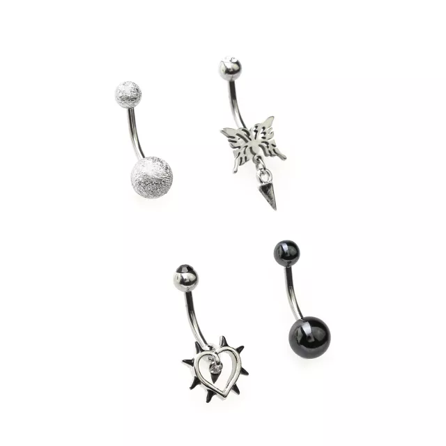 Multi-Pack Cyber Grunge Belly Rings 4 Pack - 14 Gauge at Spencer's