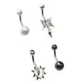 Multi-Pack Cyber Grunge Belly Rings 4 Pack - 14 Gauge at Spencer's