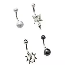 Multi-Pack Cyber Grunge Belly Rings 4 Pack - 14 Gauge at Spencer's