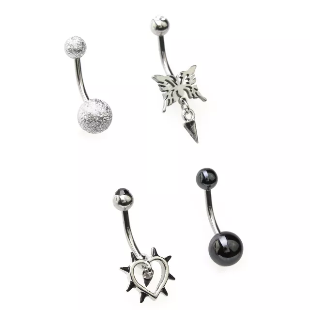 Multi-Pack Cyber Grunge Belly Rings 4 Pack - 14 Gauge at Spencer's
