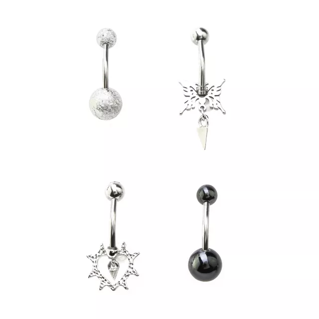 Multi-Pack Cyber Grunge Belly Rings 4 Pack - 14 Gauge at Spencer's
