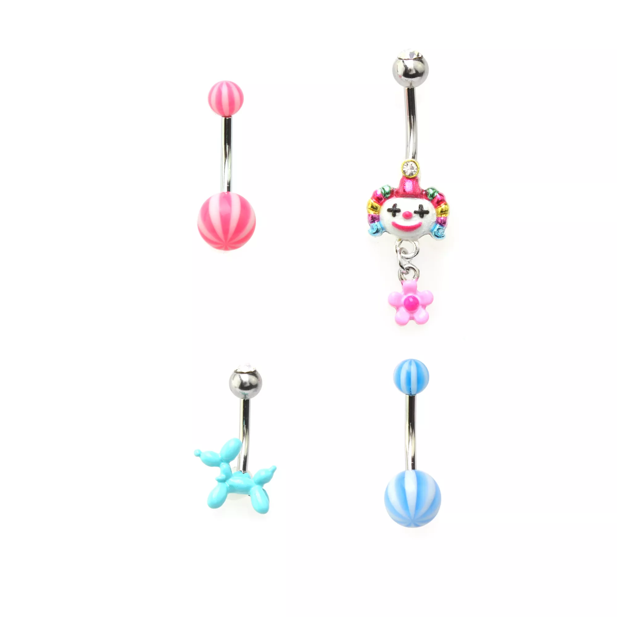 Multi-Pack CZ Circus Belly Rings 4 Pack - 14 Gauge at Spencer's