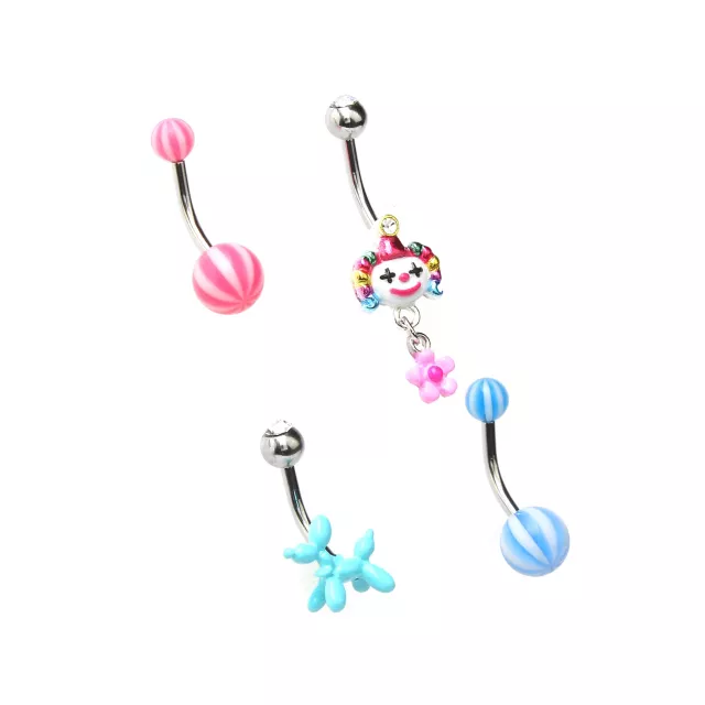 Multi-Pack CZ Circus Belly Rings 4 Pack - 14 Gauge at Spencer's