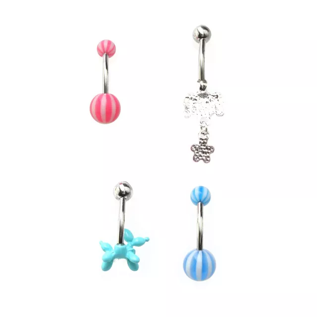 Multi-Pack CZ Circus Belly Rings 4 Pack - 14 Gauge at Spencer's