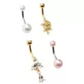 Multi-Pack CZ Goldtone Pearl-Effect Rose Belly Rings 4 Pack - 14 Gauge at Spencer's