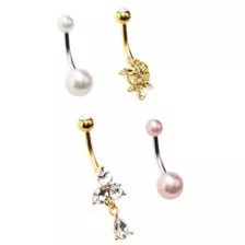 Multi-Pack CZ Goldtone Pearl-Effect Rose Belly Rings 4 Pack - 14 Gauge at Spencer's
