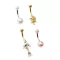 Multi-Pack CZ Goldtone Pearl-Effect Rose Belly Rings 4 Pack - 14 Gauge at Spencer's