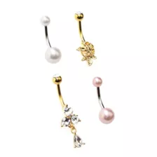 Multi-Pack CZ Goldtone Pearl-Effect Rose Belly Rings 4 Pack - 14 Gauge at Spencer's