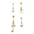Multi-Pack CZ Goldtone Pearl-Effect Rose Belly Rings 4 Pack - 14 Gauge at Spencer's