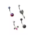 Multi-Pack Heart Skeleton Ribs Belly Rings 4 Pack - 14 Gauge at Spencer's