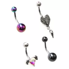 Multi-Pack Heart Skeleton Ribs Belly Rings 4 Pack - 14 Gauge at Spencer's